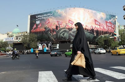 An anti-US billboard at Enghelab Square in central Tehran. EPA