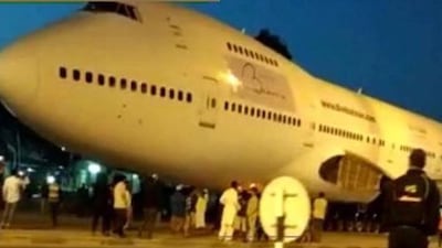 The Boeing 747 being towed through Fujairah. Courtesy: Fujairah Police