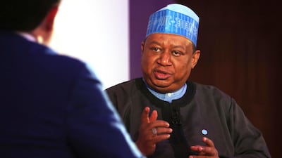 Opec Secretary-General Mohammed Barkindo speaks at an event in Fujairah, UAE, Tuesday, Sept. 18, 2018. The Opec head said that the group must stick together for the good of the global economy amid Iran facing renewed US sanctions. AP