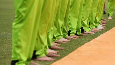 Players removed their shoes before attending an indigenous ceremony before the Big Bash League match between Sydney Thunder and Hobart Hurricanes at the Sydney Showground Stadium. Getty Images