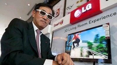 Wearing the special 3D gloasses, H S Paik demonstrates the capabilities of the LG 3D Smart TV. Duncan Chard for the National