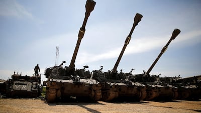 Israeli tanks stand near the border with Gaza on March 28, 2019. Reuters