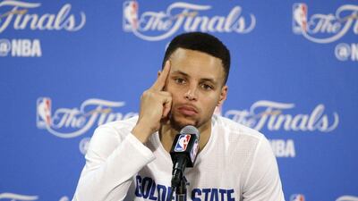 Golden State Warriors' Stephen Curry answers questions during a post-game press conference after Game 7 of basketball's NBA Finals Sunday, June 19, 2016, in Oakland, Calif. Cleveland won 93-89. Eric Risberg / AP Photo