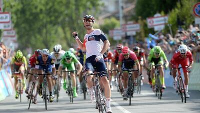 German rider Roger Kluge of Iam cycling team celebrates winning the 17th stage of the Giro d'Italia 2016 cycling race, from Molveno (Trento) to Cassano D'Adda (Milan), Italy, on Wednesday. Luca Zennaro / EPA