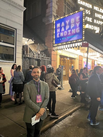 Ali Daylami outside New York’s Belasco Theatre, home of the Tony-winning Maybe Happy Ending. Photo: Ali Daylami
