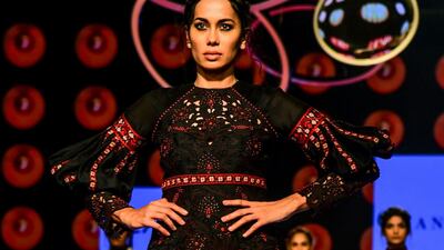 A model presents a creation by Chandrima during Lakme Fashion Week summer/resort 2020 in Mumbai, India, on February 12, 2020. AFP