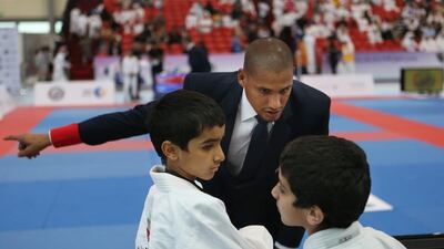 Jaber Al Darei, the first Emirati referee, was busy at the Al Ain Jiu-Jitsu Junior Open. Delores Johnson / The National / September 20, 2015