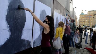 Silhouette images representing the unidentified victims were also part of the artist's tribute to Beirut port blast victims. EPA