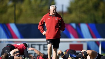Wales coach Warren Gatland conducts a training session for his team on Friday ahead of their match against England in the 2015 Rugby World Cup on Saturday. Franck Fife / AFP