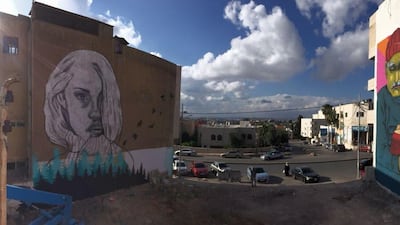 Suhaib Attar and Joana Arida's works face each other on the streets of Amman. Courtesy Baladk Project