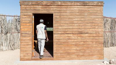 The Al Wathba Wetland Reserve in Abu Dhabi, August 2017. The reserve is the second most successful breeding site, where 1,228 Greater Flamingos breed during the winter. Dr Salim Javed of EAD in one of the observation hutches. Antonie Robertson/The National