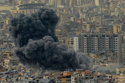 The Israeli bombing of Dahieh, southern Beirut, on March 28, 2025. At least two missiles hit a building in the Hadath area, according to the Lebanese National News Agency. EPA