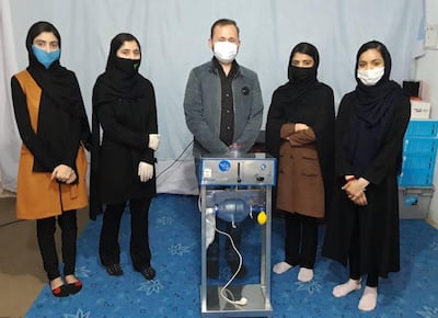 The team members helping to build the ventilators: Somaya Faruqi, captain of team, Dyana Wahbzadeh, Folernace Poya, Ellaham Mansori and Nahid Rahimi. Courtesy Roya Mahboob