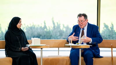 Prof Ger Graus delivers a talk about reimagining early education at Majlis Mohamed bin Zayed. Photo: UAE Presidential Court