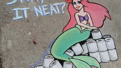 Disney cartoon character Ariel adds toilet paper to her collection of trinkets. Casey Drake