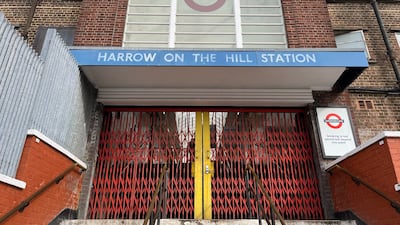 Closed gates at Harrow-on-the-Hill underground station in north London. PA