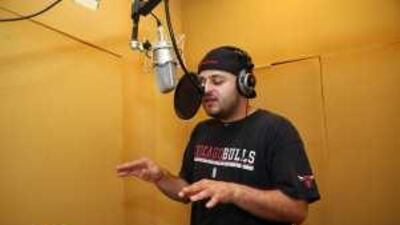 Hani Khatib, aka 'Jabbar', raps in his recording studio.