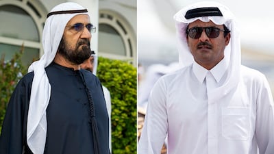 Sheikh Mohammed bin Rashid, Vice President and Ruler of Dubai, received sincere sympathies from Sheikh Tamim, Emir of Qatar. Photo: UAE Presidential Court