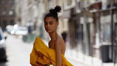 Trousers; and belt, all from Valentino Haute Couture.