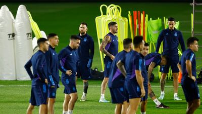 Argentina players including Lionel Messi, Rodrigo De Paul and Angel Di Maria. Reuters