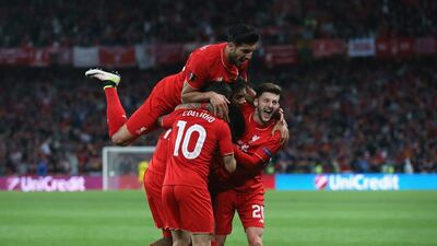 Liverpool’s Daniel Sturridge celebrates scoring his team’s first goal. Lars Baron/Getty Images