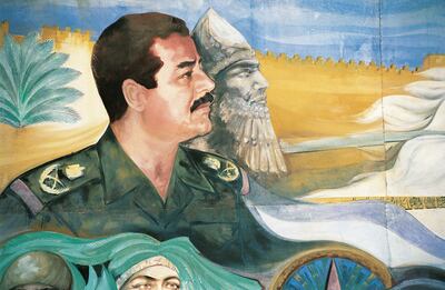 One of many murals in Iraq in which Saddam Hussein had his image placed alongside the 12th century BC Assyrian king Nebuchadnezzar. Getty Images