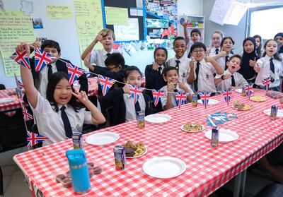 Repton School Abu Dhabi pupils prepare for the Coronation. Victor Besa / The National