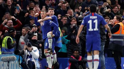 Billy Gilmour celebrates with Ross Barkley, who scored Chelsea's second goal. Reuters