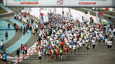 Close to 1,000 people took part in the Zayed Marathon at Yas Marina Circuit. Lee Hoagland/The National