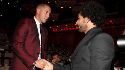 Mohamed Salah and Chelsea's Eden Hazard before the start of the awards. Action Images via Reuters