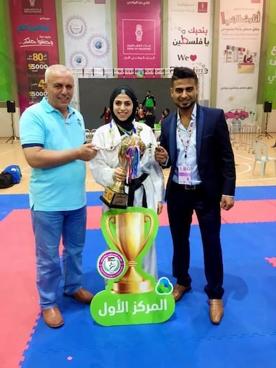 Nagham Abu Samra won first place at the 2019-2020 Palestinian Karate Championship. Photo: Mohammad Abu Samra