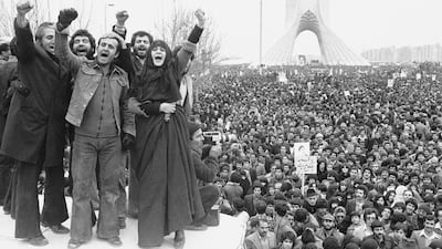 More than a million supporters of an Islamic Republic assembled around the Shayad monument, in Tehran, Iran, January 19, 1979. AP Photo