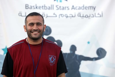 The founder of the Basketball Stars Academy, Ibrahim Skaik, during the training of girls in the academy. Courtesy Fady Hanona