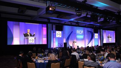 Laura Schwartz speaks at the Financial and Insurance Conference Planners event. Courtesy Laura Schwartz