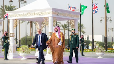 Prince Mohammed and Mr Johnson meet in Saudi Arabia. Diplomatic ties between the UK and the kingdom date back to 1848.