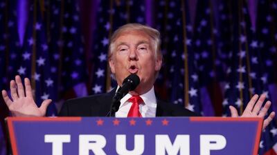 Republican president-elect Donald Trump delivers his acceptance speech during his election night event at the New York Hilton Midtown in the early morning hours of November 9 in New York City. Donald Trump defeated Democratic presidential nominee Hillary Clinton to become the 45th president of the United States. Chip Somodevilla / Getty Images / AFP