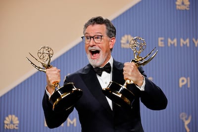 Stephen Colbert with the Emmy for Outstanding Variety Series for The Late Show with Stephen Colbert. Reuters