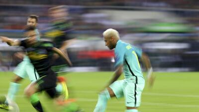 Barcelona’s Neymar in action during the Champions League match against Borussia Monchengladbach. Kai Pfaffenbach / Reuters