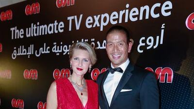 Natalie Bogdanova and Spencer Wadama on the OSN red carpet event at Dubai’s Jumeirah Zabeel Saray Hotel. Victor Besa for The National