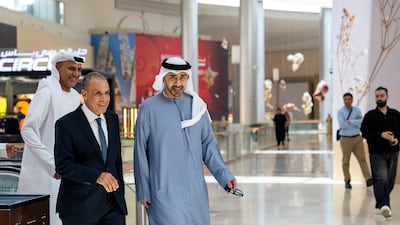 Sheikh Abdullah bin Zayed, Deputy Prime Minister and Minister of Foreign Affairs, with Badr Abdelatty, Egypt's Minister of Foreign Affairs, arrive at Yas Mall