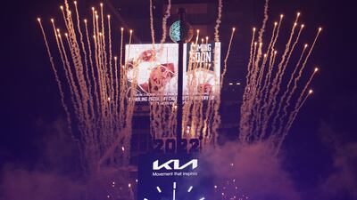 Fireworks explode above Times Square in New York. Reuters