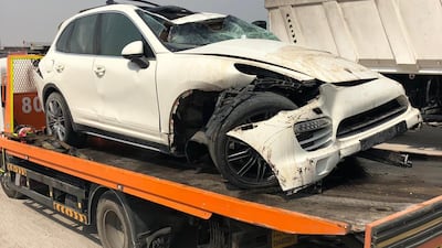 Emirati teacher Fatima Awish was killed when her Porsche left the road and struck a highway barrier. Ras Al Khaimah Police