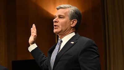 FBI director Christopher Wray is sworn in during a US Senate homeland security and government affairs committee hearing in Washington. AFP