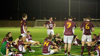 Doha rugby team after beating Jebel Ali Dragons at the Jebel Ali Centre of Excellence in Dubai.