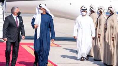 Sheikh Mohamed bin Zayed welcomed King Abdullah II of Jordan to Abu Dhabi on Saturday.