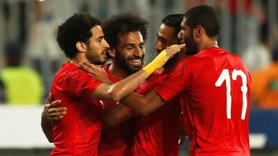 Egypt's Ahmed Ali Kamel celebrates scoring their second goal. Reuters
