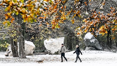 Snow fell on Berlin this weekend for the first time this winter. EPA