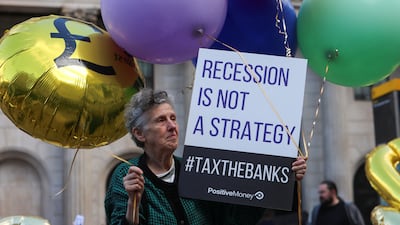 A demonstrator during the bank protest. Reuters