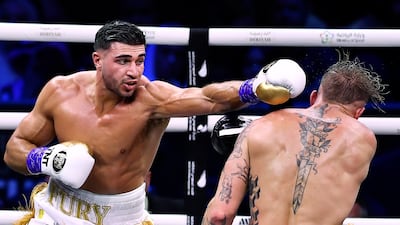 Tommy Fury sticks out a jab. EPA