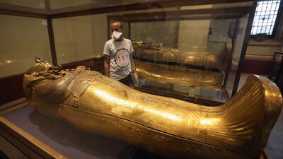 A sarcophagus of King Tutankhamun is on display in the Museum of Egyptian Antiquities. EPA